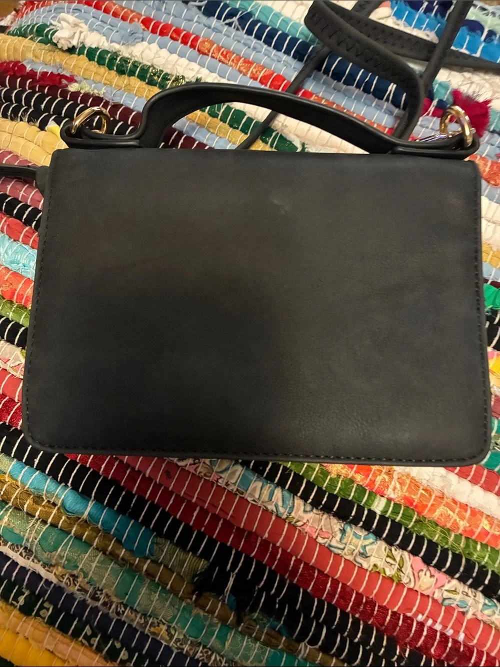 Compact Black Woven-Accent Crossbody Bag for Women